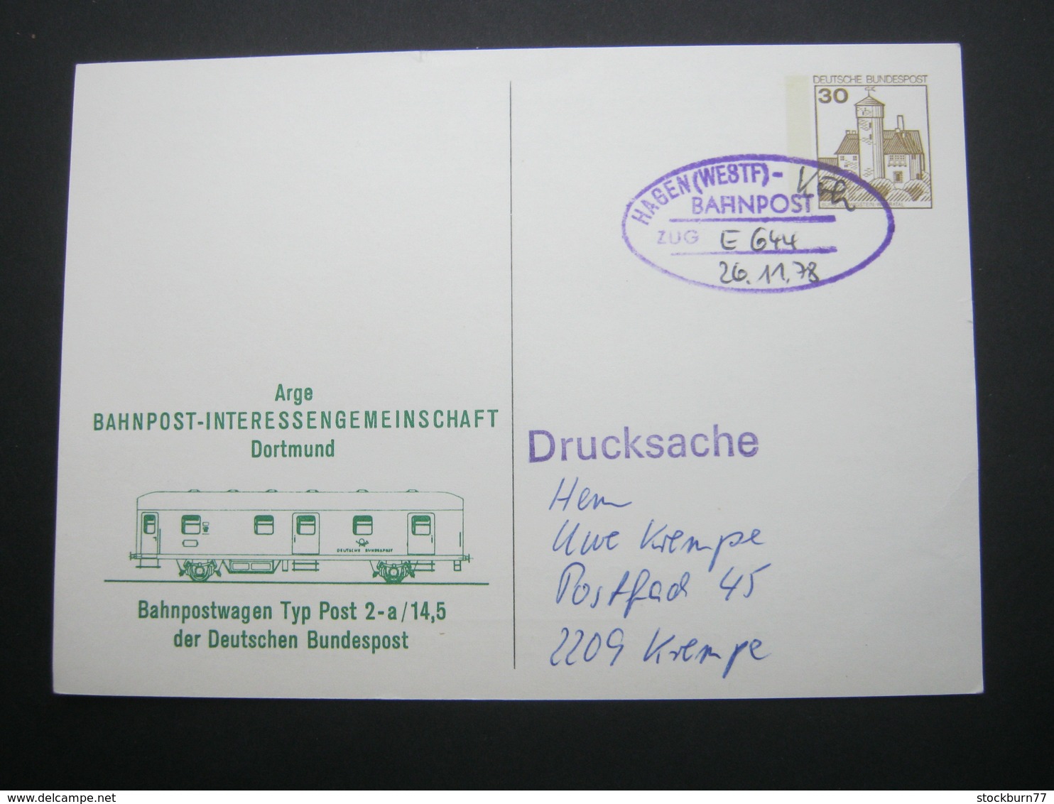 1978 , Bahnpost:  HAGEN   , Klarer   Stempel Auf Karte - Briefe U. Dokumente