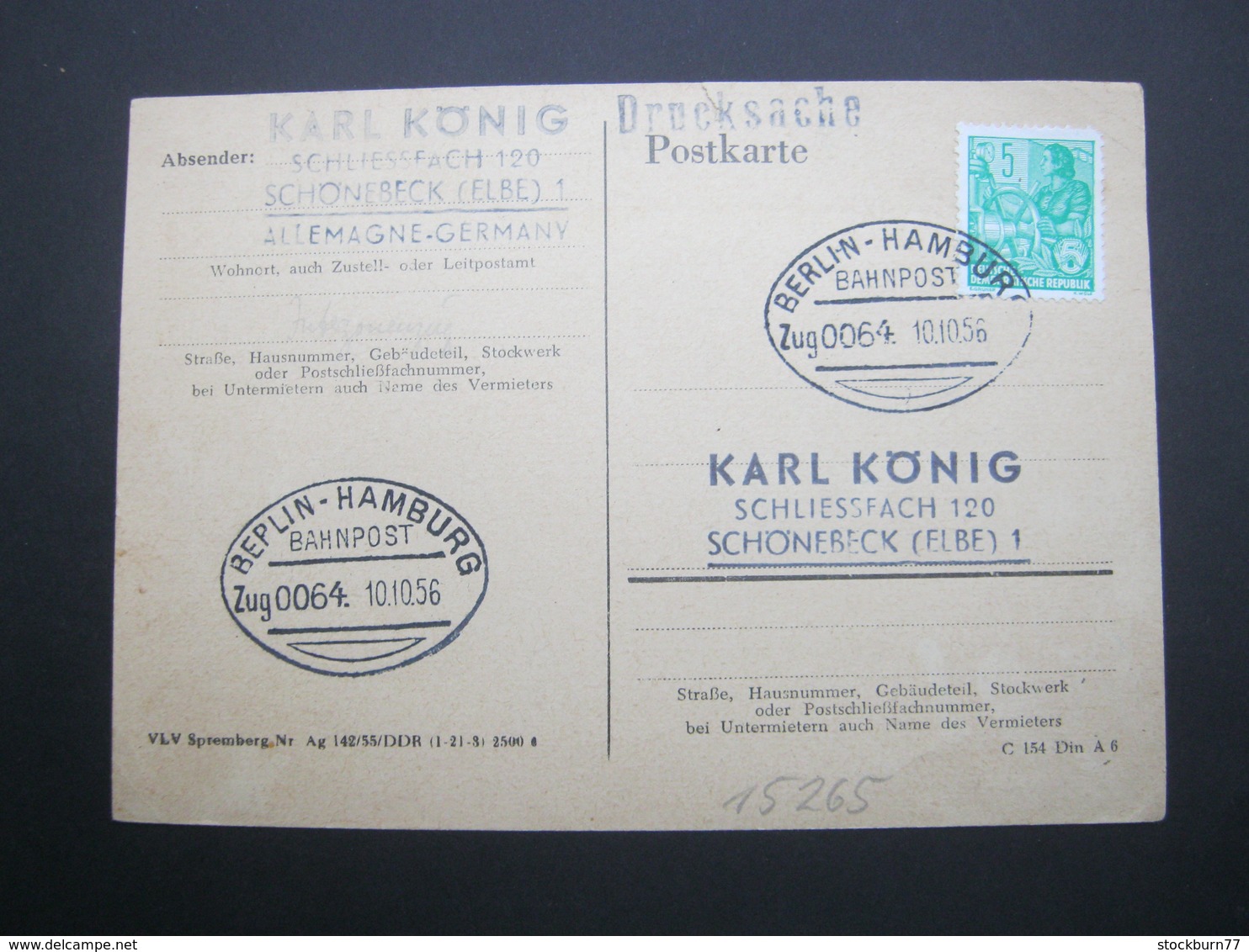 Bahnpost:  1956 ,  BERLIN - HAMBURG   , Klarer   Stempel Auf Beleg - Briefe U. Dokumente
