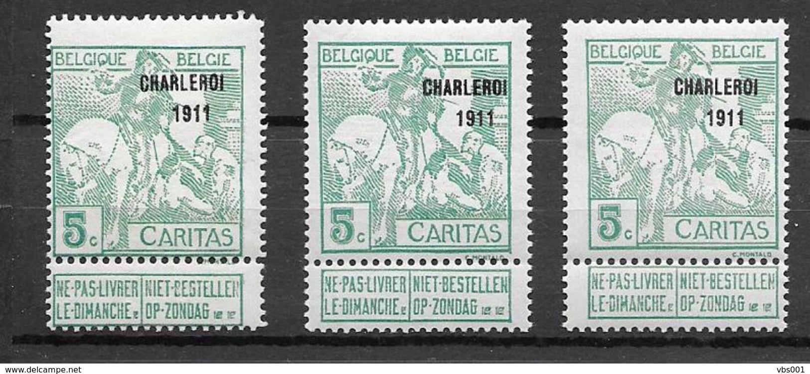 OBP104, 3x, Postfris** - 1910-1911 Caritas