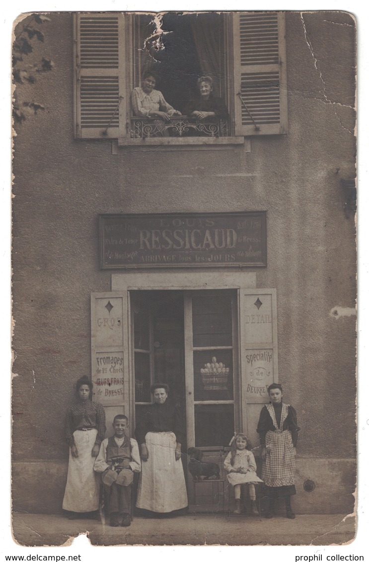 RARE Rhone 69 - TASSIN LA DEMI-LUNE Carte Photo De La Devanture LOUIS RESSICAUD En 1906 Commerce Epicerie Oeufs Bresse - Altri & Non Classificati