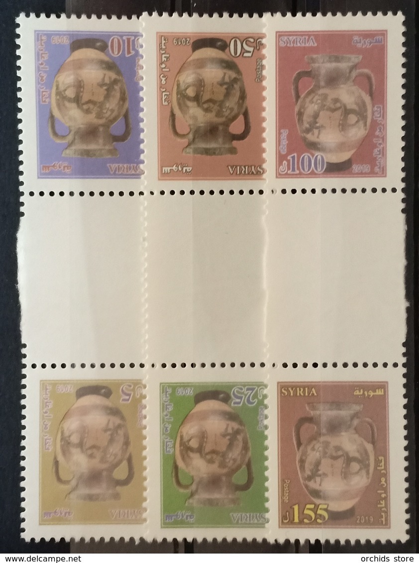 Syria 2019 NEW MNH Set - Ancient Artifacts Complete Set 6v. Gutter Strips MNH - Pottery - Syria