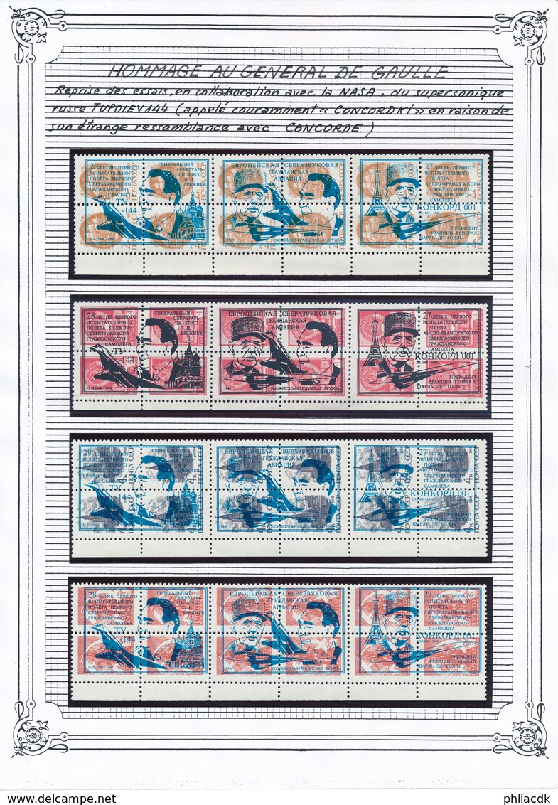 BELLE COLLECTION THEME GENERAL DE GAULLE DE TIMBRES DE TCHETCHENIE ET DE RUSSIE  AVEC BELLES SURCHARGES ET OBLITERATIONS - De Gaulle (Général)