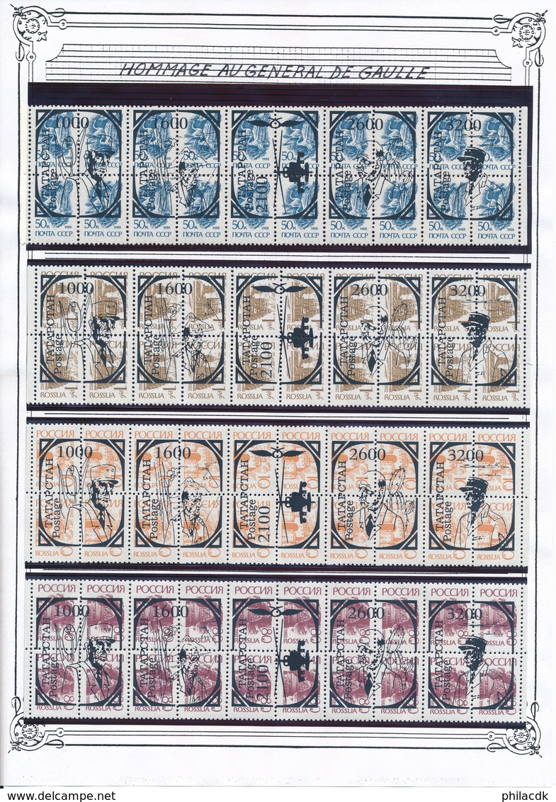 BELLE COLLECTION THEME GENERAL DE GAULLE DE TIMBRES DE TCHETCHENIE ET DE RUSSIE  AVEC BELLES SURCHARGES ET OBLITERATIONS