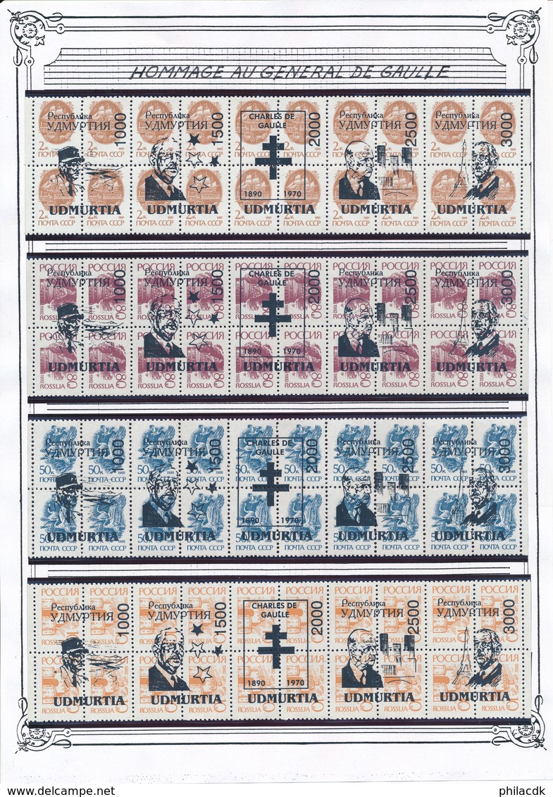 BELLE COLLECTION THEME GENERAL DE GAULLE DE TIMBRES DE TCHETCHENIE ET DE RUSSIE  AVEC BELLES SURCHARGES ET OBLITERATIONS