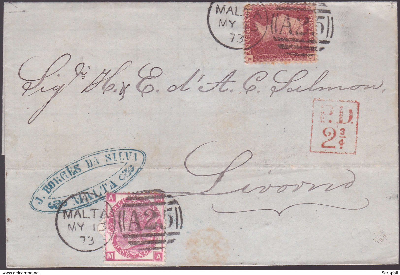 Lettre De Malte - Timbres N°26 Et 33 - 1873 - Malte (Ordre De)