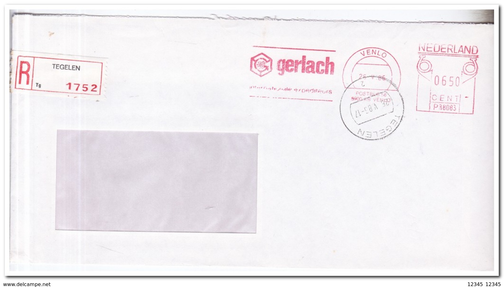 Aangetekende Brief 1986, Tegelen, Gerlach Int. Expediteurs - Covers & Documents