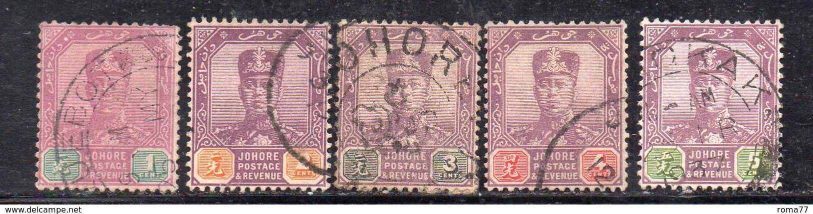 XP5069 - JOHORE MALAYSIA 1911 , Cinque Valori Diversi Usati (2380A) - Johore