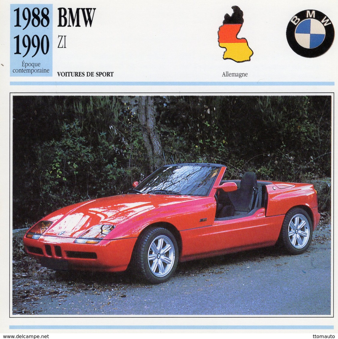 BMW Z1 Sports  -  1989  -  Fiche Technique Automobile/Carte De Collection - Voitures De Tourisme