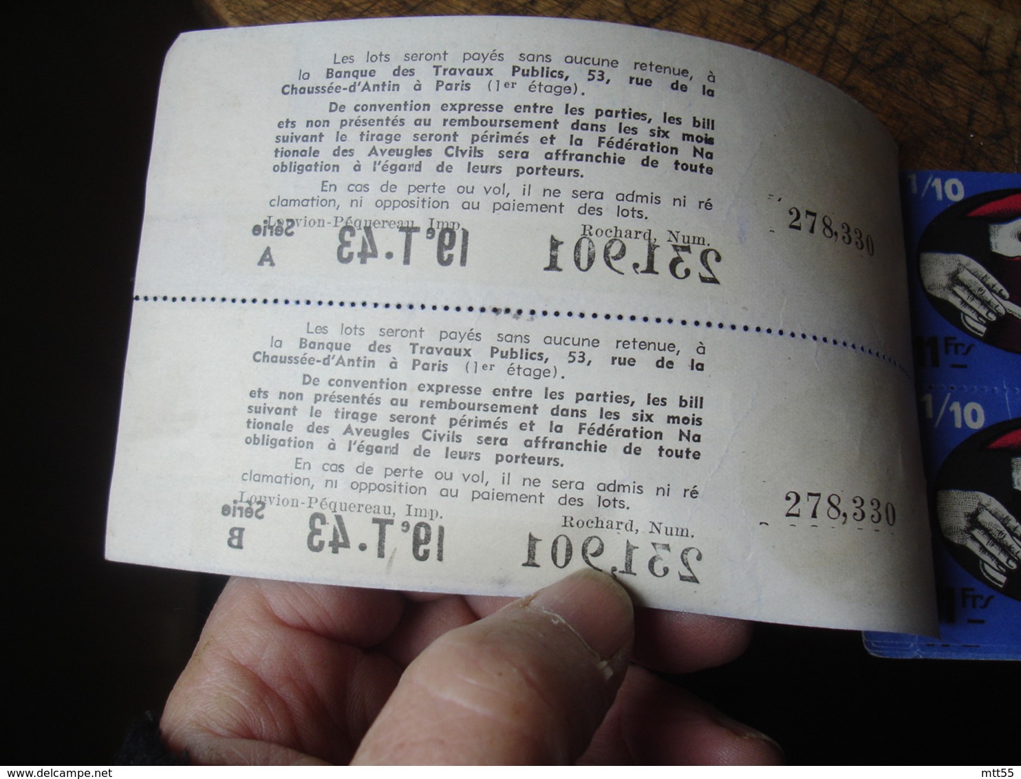 1943 Carnet  Billet Loterie Cannes Blanches - Loterijbiljetten