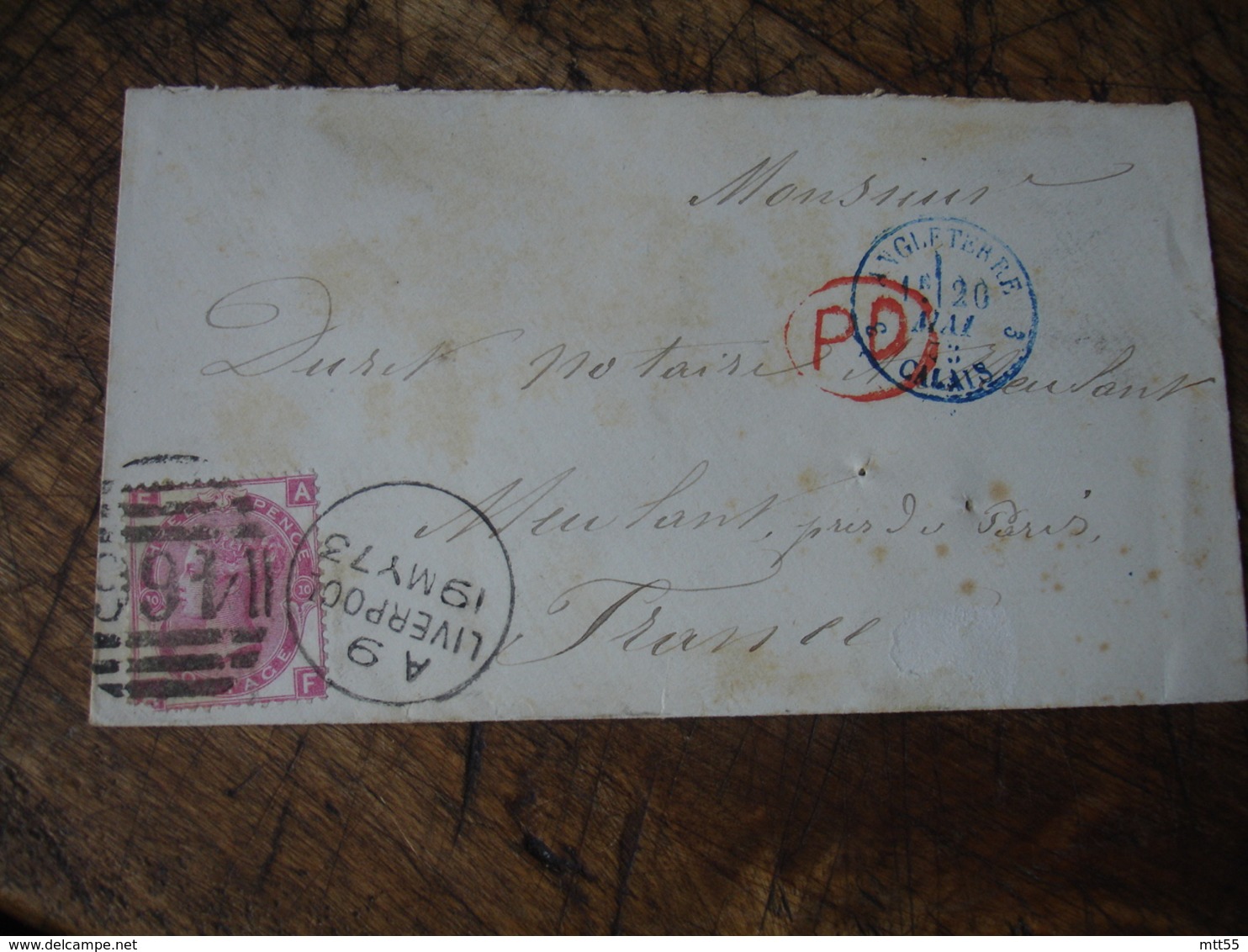 1873 Angleterre Calais  Obliteration Bleue Cachet Entree Sur Lettre De Liverpool 466 - 1849-1876: Période Classique