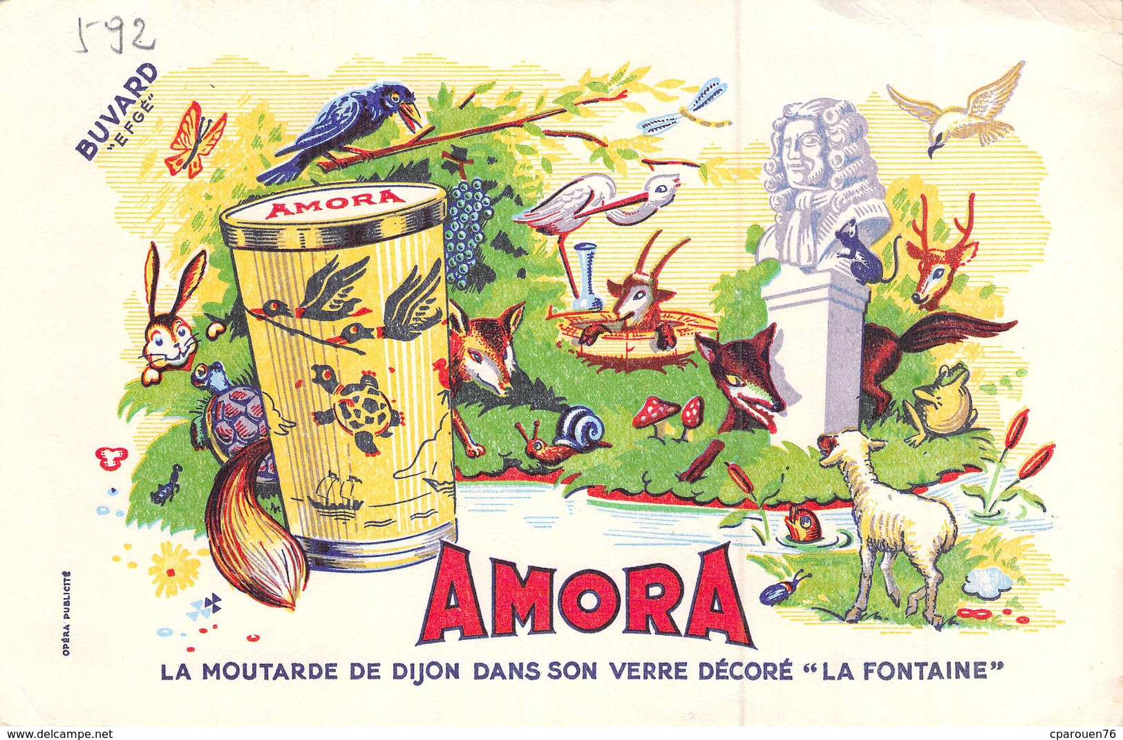 Ancien Buvard Collection Moutarde De Dijon Amora Fables De La Fontaine - Mosterd