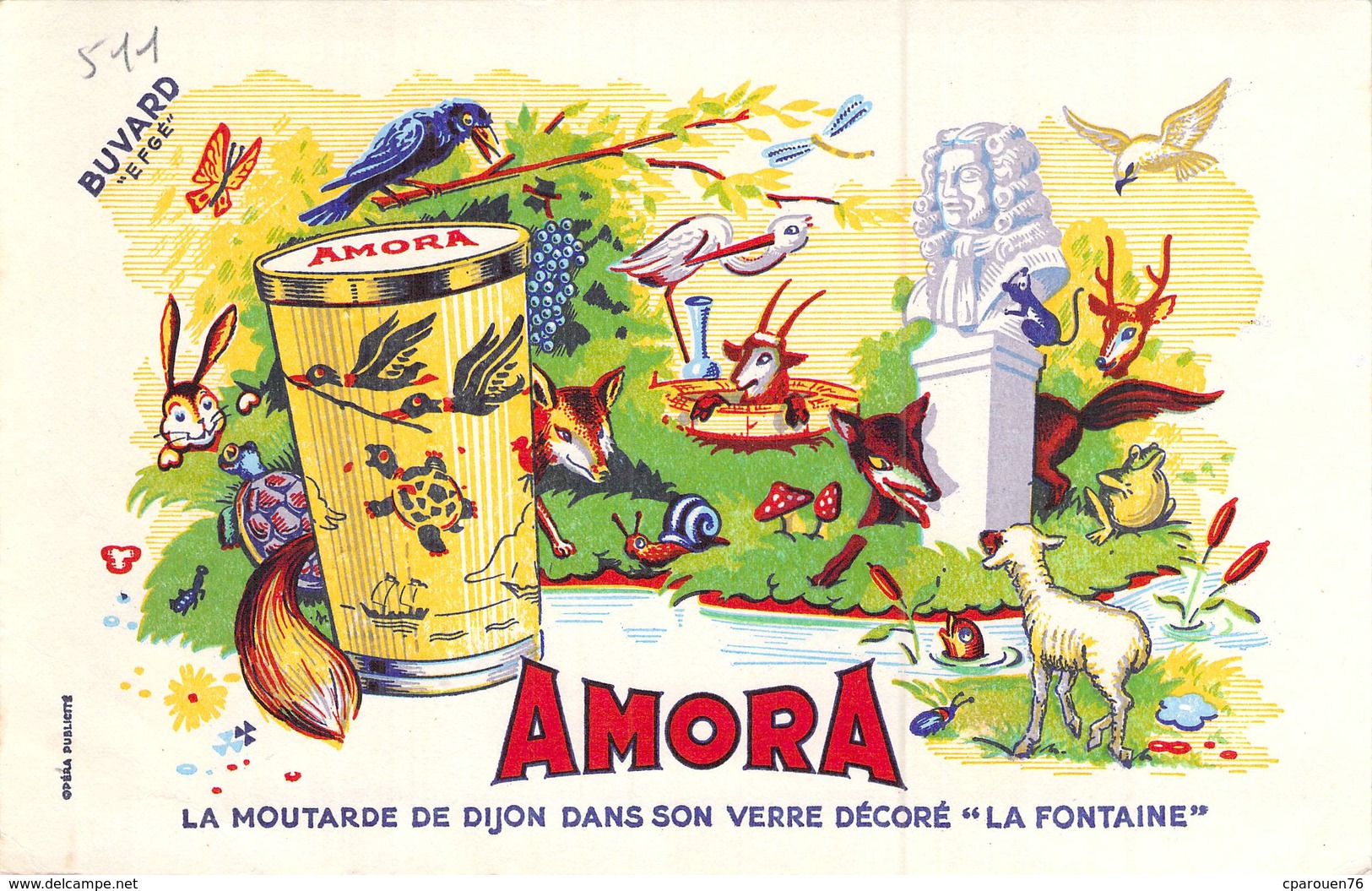 Ancien Buvard Collection Moutarde De Dijon Amora Fables De La Fontaine.. - Moutardes