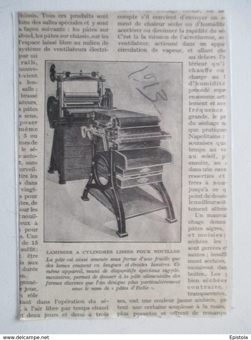 France  -   Machine à Fabiquer Les "Pâtes" Laminoir à Nouilles   -  Coupure De Presse De 1913 - Other Apparatus
