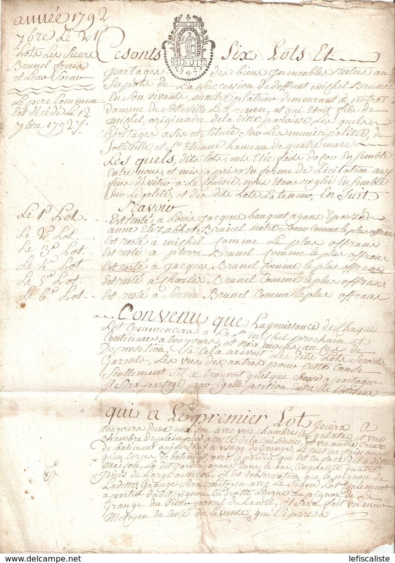 Papier Timbré De 1791 Taxé à 6 Sols - Autres & Non Classés