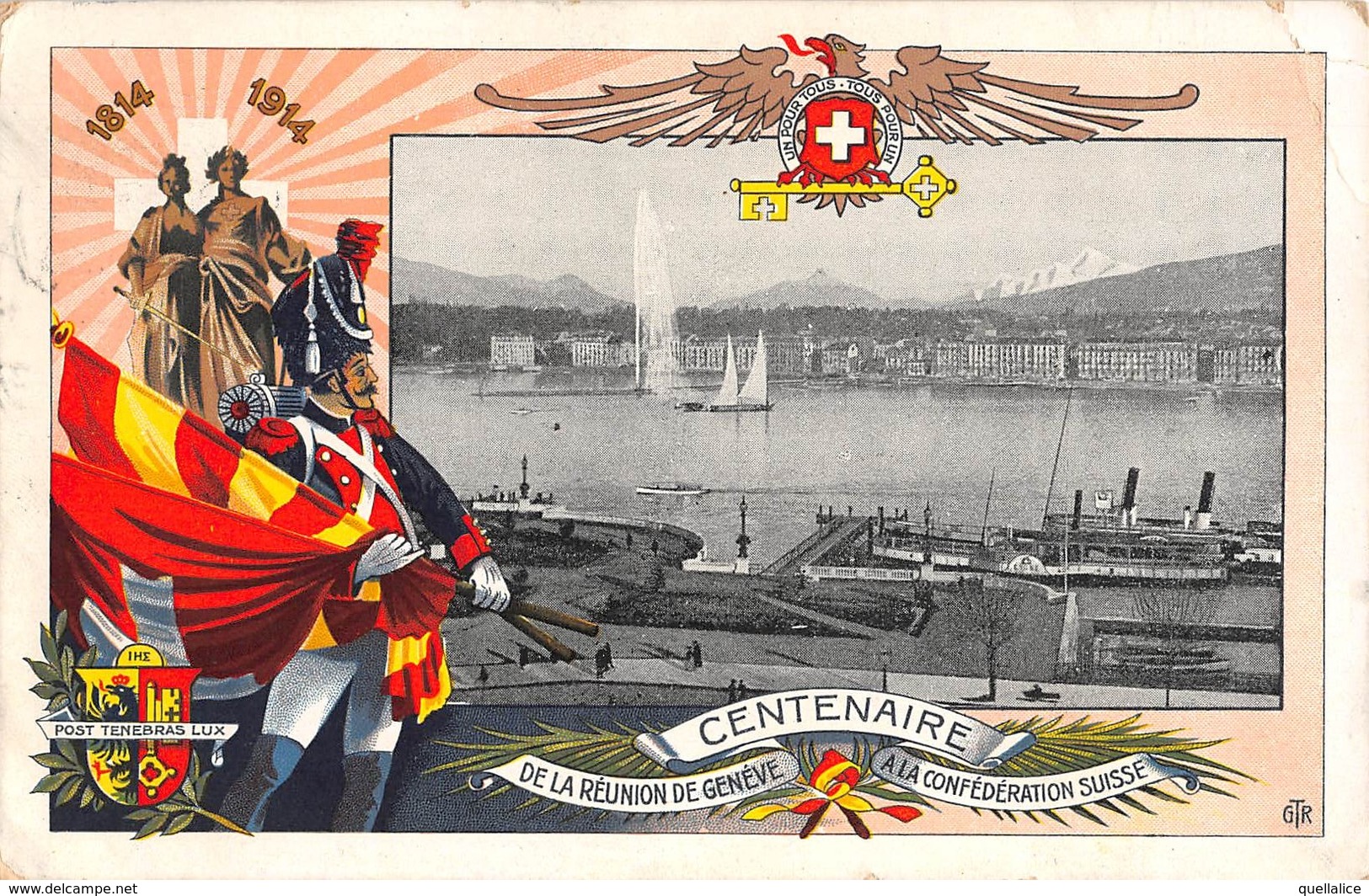 01374 "CENTENAIRE DE LA REUNION DE GENEVE A LA CONFEDERATION SUISSE" ANIMATA. CART  SPED 1914 - Inaugurations