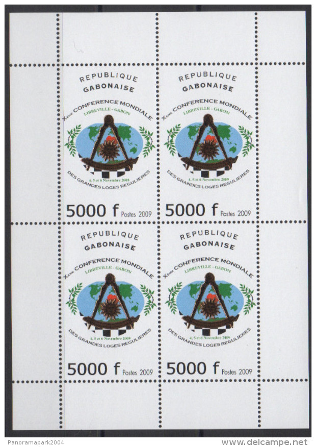 Gabon Gabun 2009 Sheet Mi. 1696 Xème Conférence Mondiale Grandes Loges Régulières Franc-maçons Freimaurer Freemasonry - Gabón (1960-...)