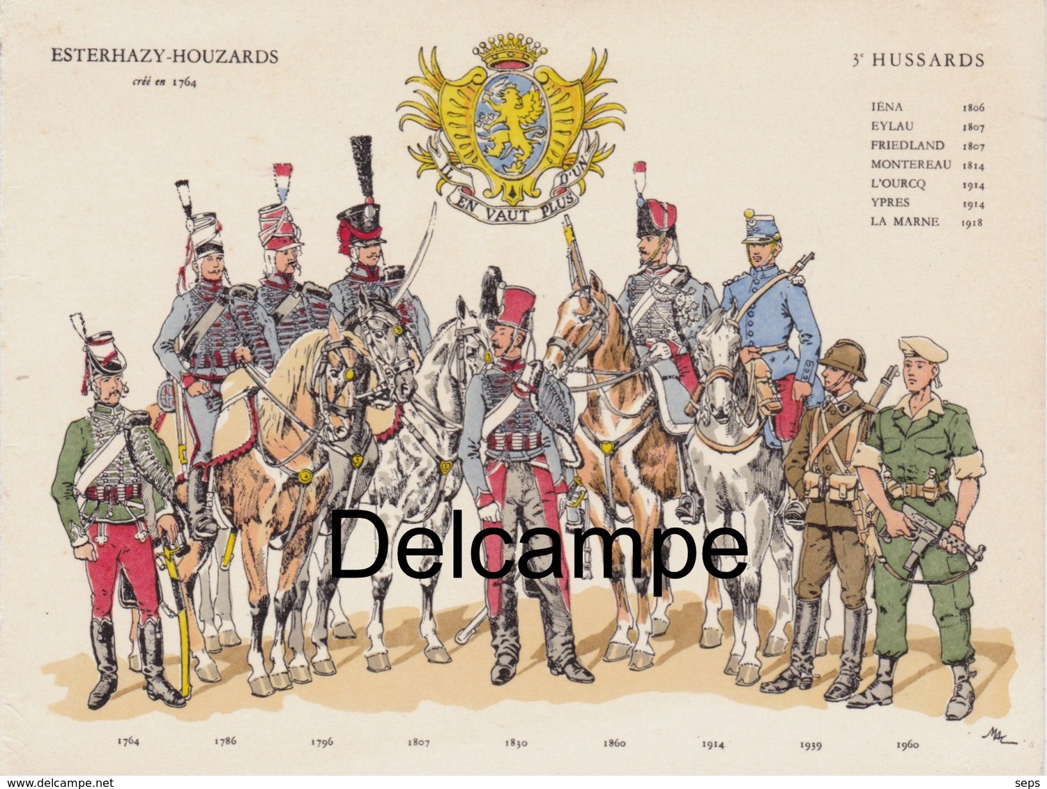 Carton Simple : Les Uniformes Du 3ème Régiment De Hussards De 1764 à 1960 , Période AFN - Documents