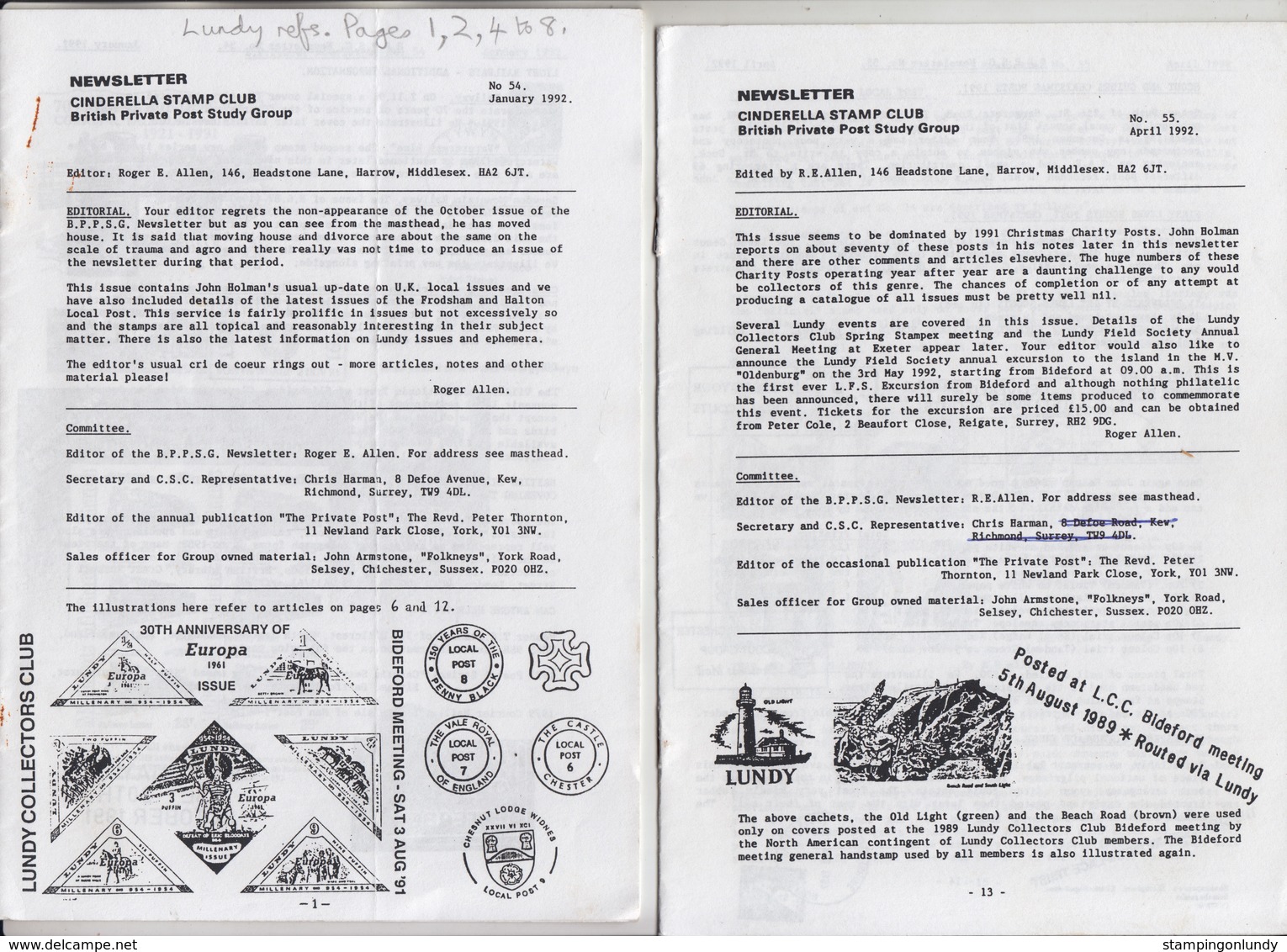 #02 Newsletter Cinderella Stamp Club #54/55/56/57 1992 Lundy Island Free UK P+p! - Local Issues