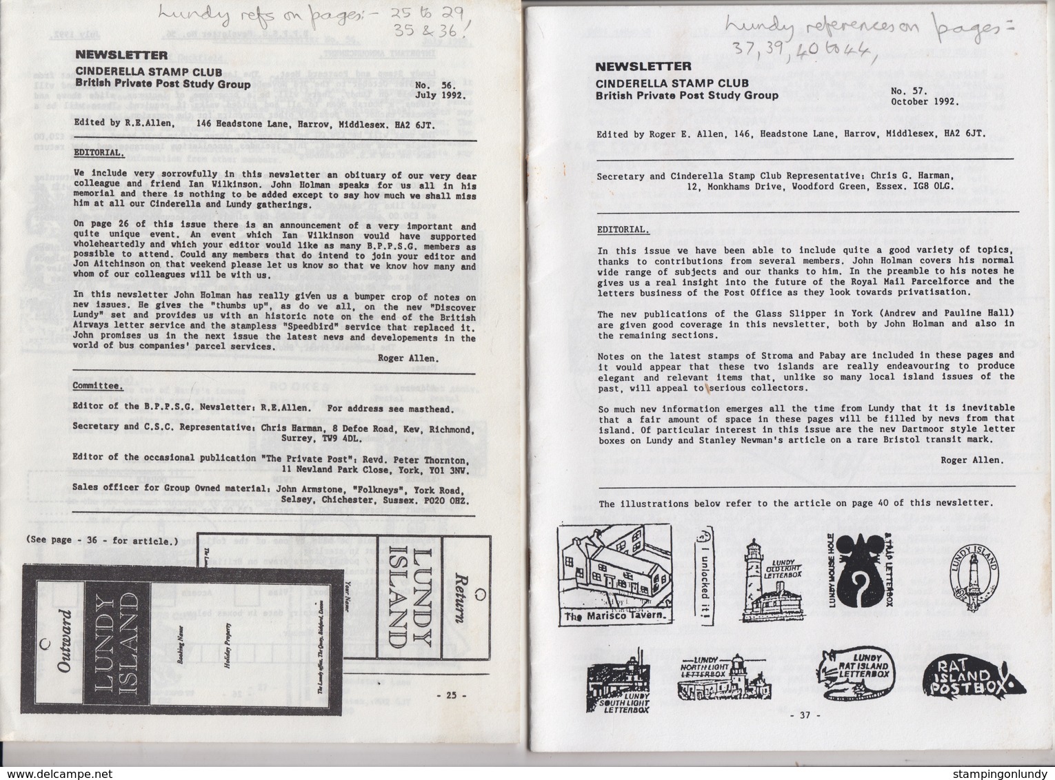 #02 Newsletter Cinderella Stamp Club #54/55/56/57 1992 Lundy Island Free UK P+p! - Local Issues