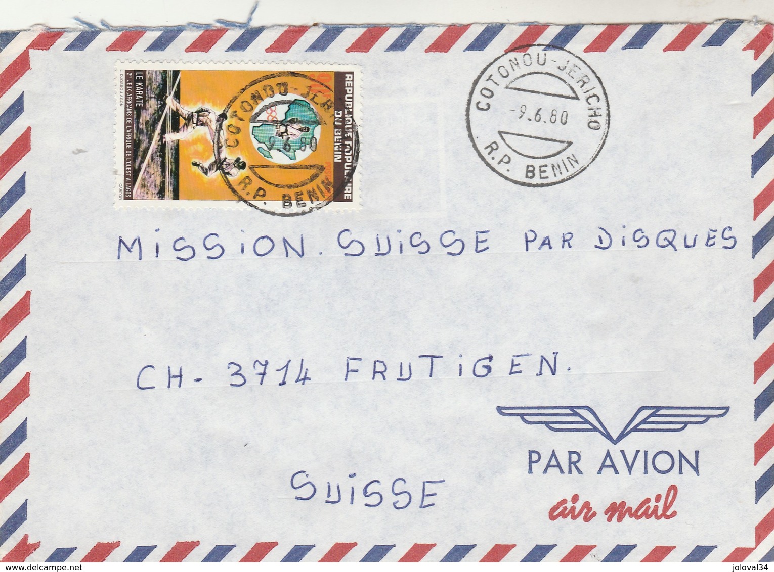 Bénin - Lettre COTONOU Jericho 9/6/1980 Timbre Sport Karaté Pour Frutigen Suisse - Benin – Dahomey (1960-...)