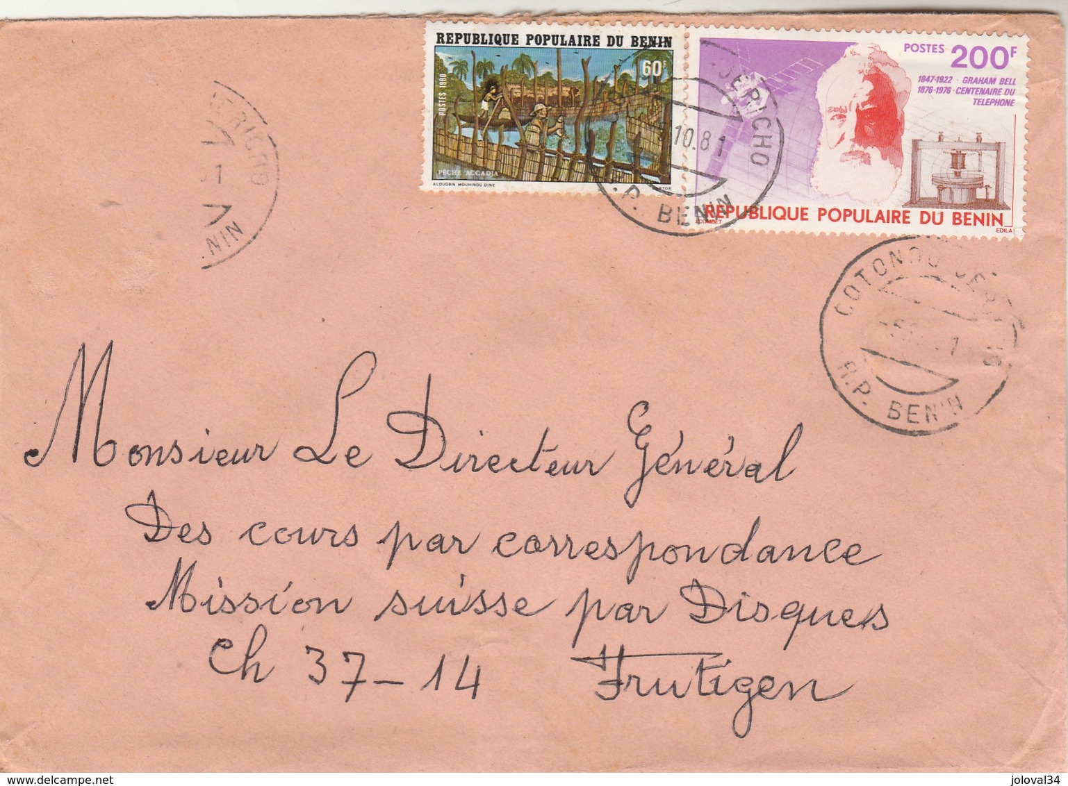 Bénin - Lettre COTONOU Jericho 1981 Pour Frutigen Suisse - Pêche, Graham Bell - Bénin – Dahomey (1960-...)