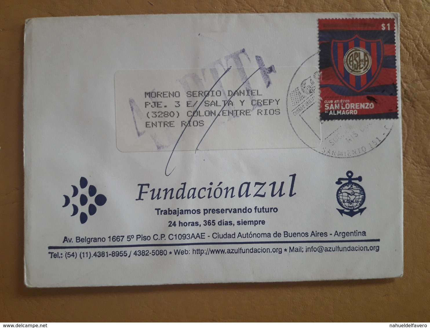 Enveloppe Argentine Distribuée Avec Le Timbre De San Lorenzo - Lettres & Documents