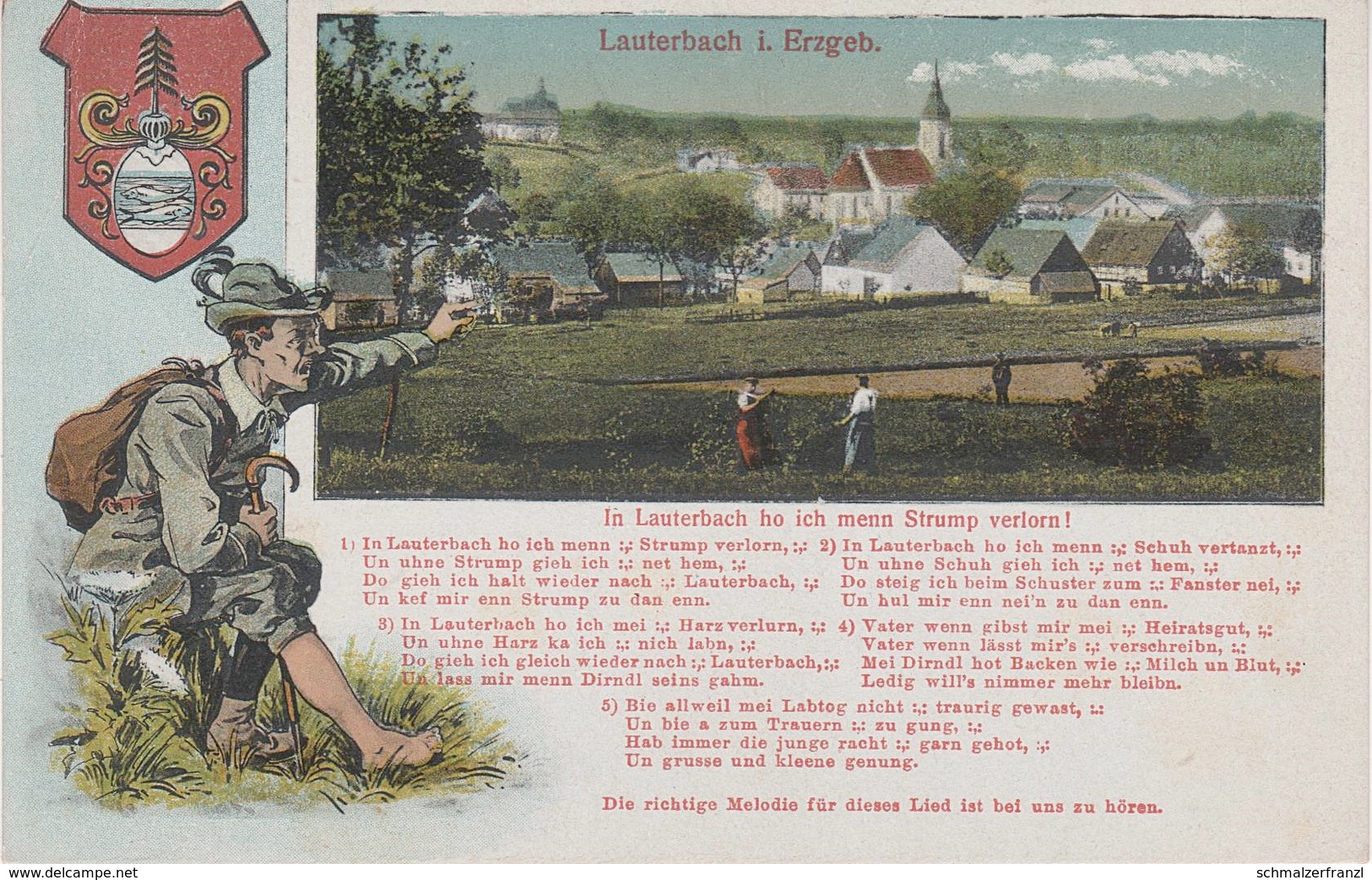 Litho AK In Lauterbach Ho Ich Menn Strump Verlorn Gedicht Lied A Zöblitz Marienberg Lengefeld Künstlerkarte Erzgebirge - Marienberg