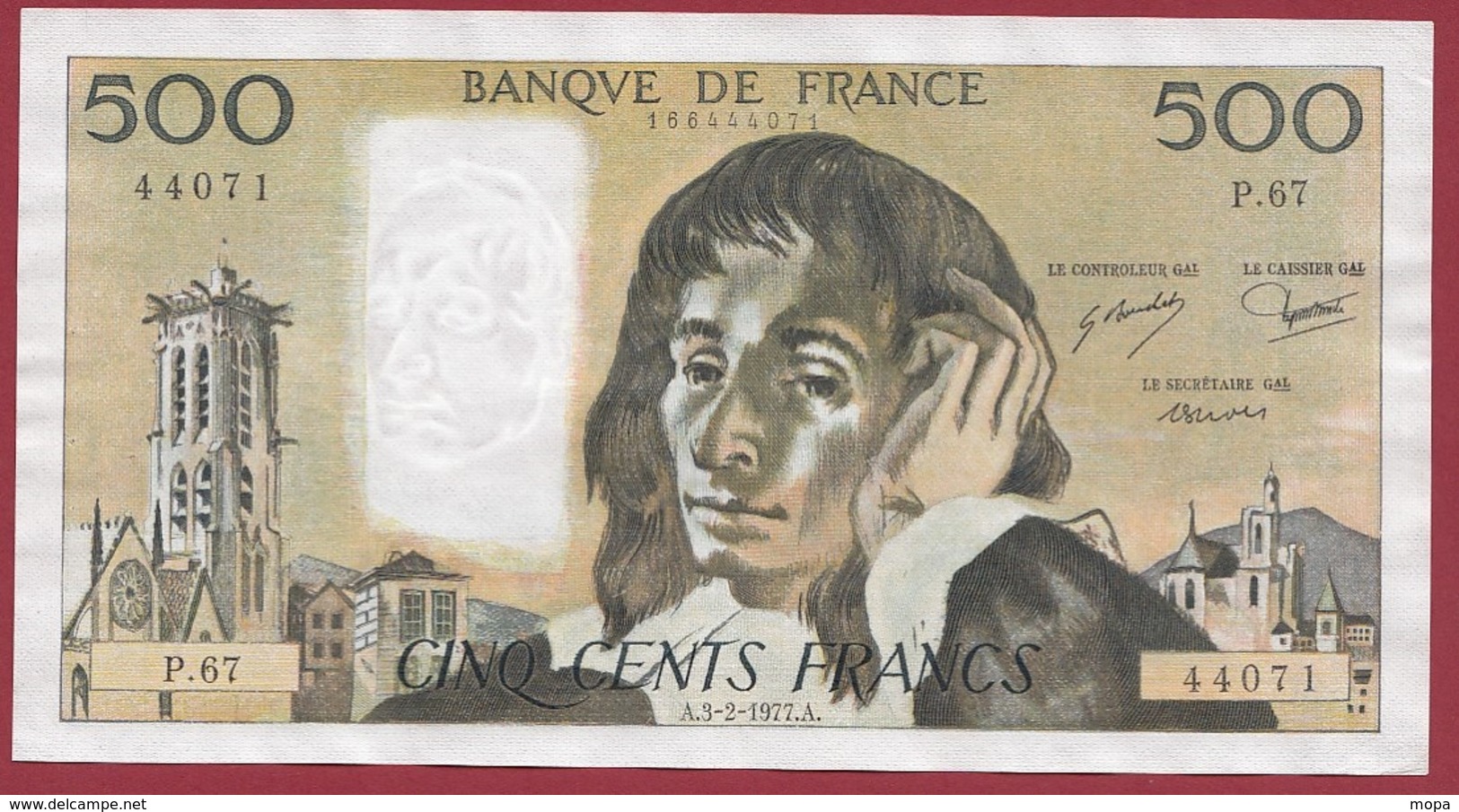 500 Francs "Pascal" Du 03/02/1977.A----VF/SUP--ALPH.P.67 - 500 F 1968-1993 ''Pascal''