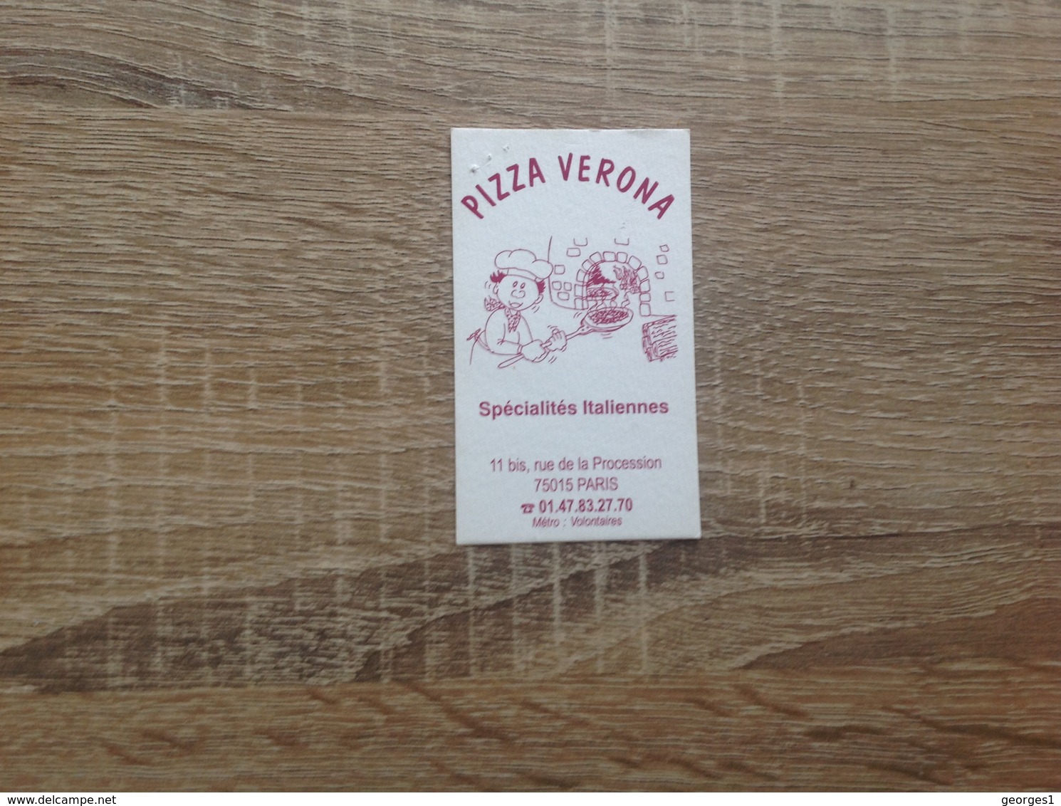 Carte De Visite De Restaurant.  Pizza. Verona.   Paris 15eme - Cartes De Visite