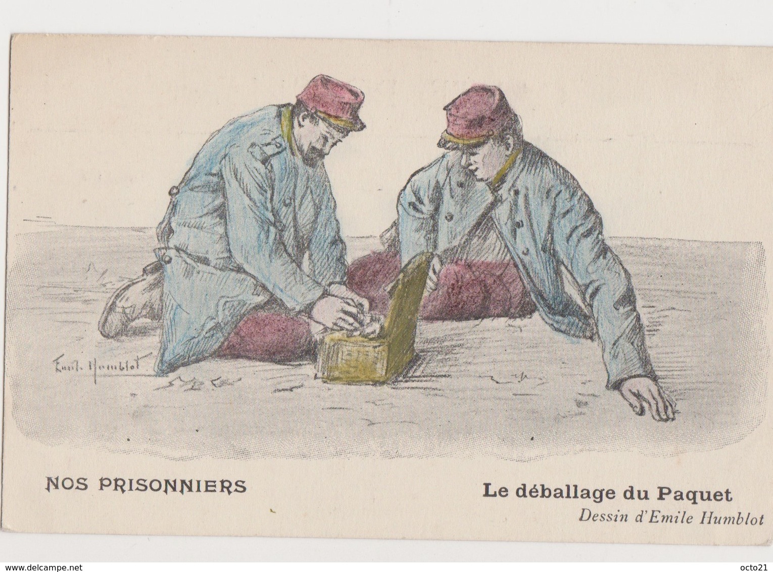 Cpa Dessinée Signée Emile Humblot / Nos Prisonniers .Le Déballage Du Paquet - Oorlog 1914-18