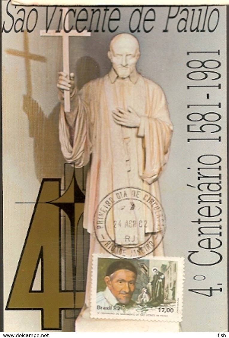 Brazil & Maximum Card, IV Centenary Of São Vicente De Paulo, Rio De Janeiro 1982 (6884) - Tarjetas – Máxima