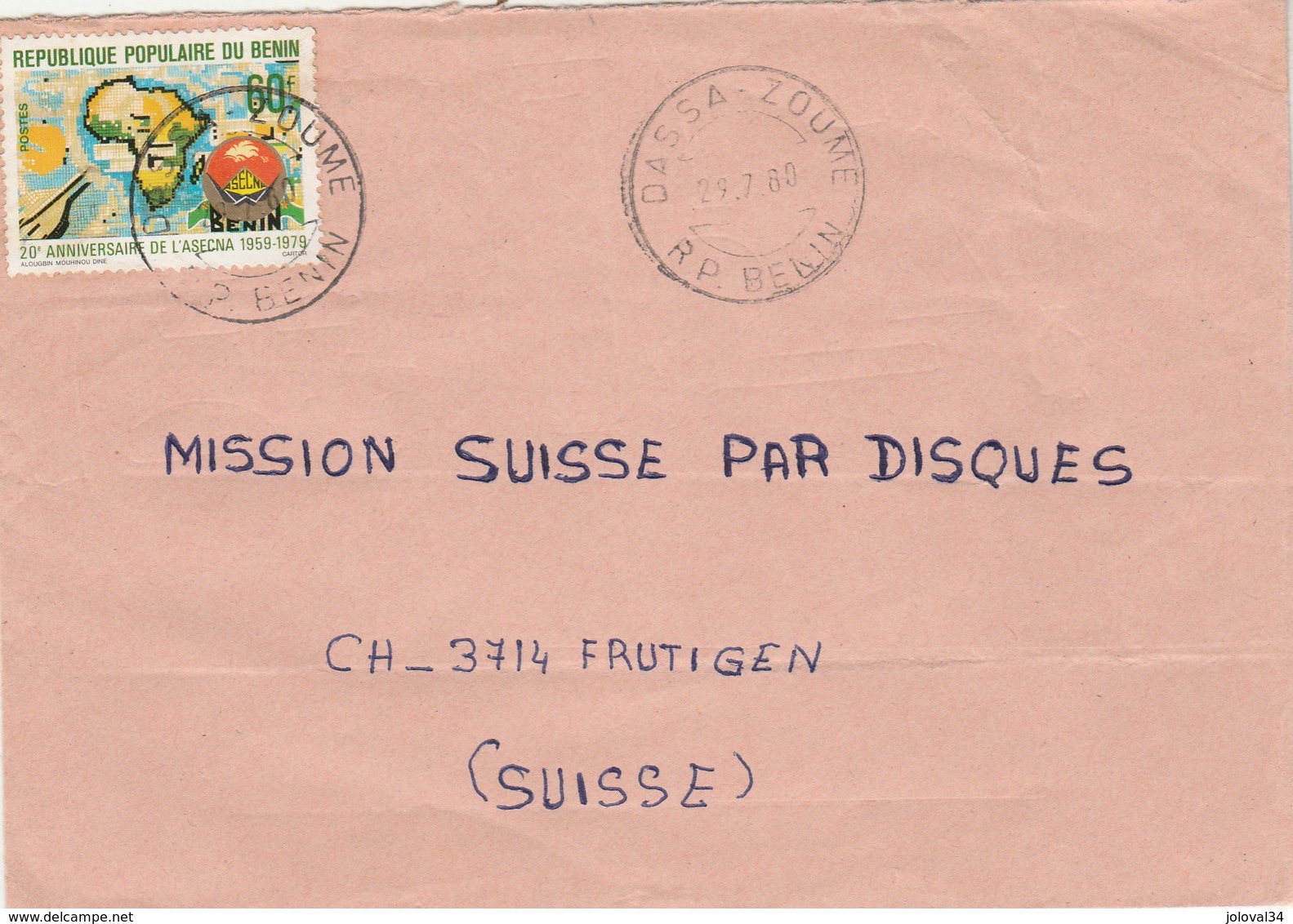 Bénin - Lettre DASSA ZOUME 29/7/1980 Pour Frutigen Suisse - Asecna - Bénin – Dahomey (1960-...)