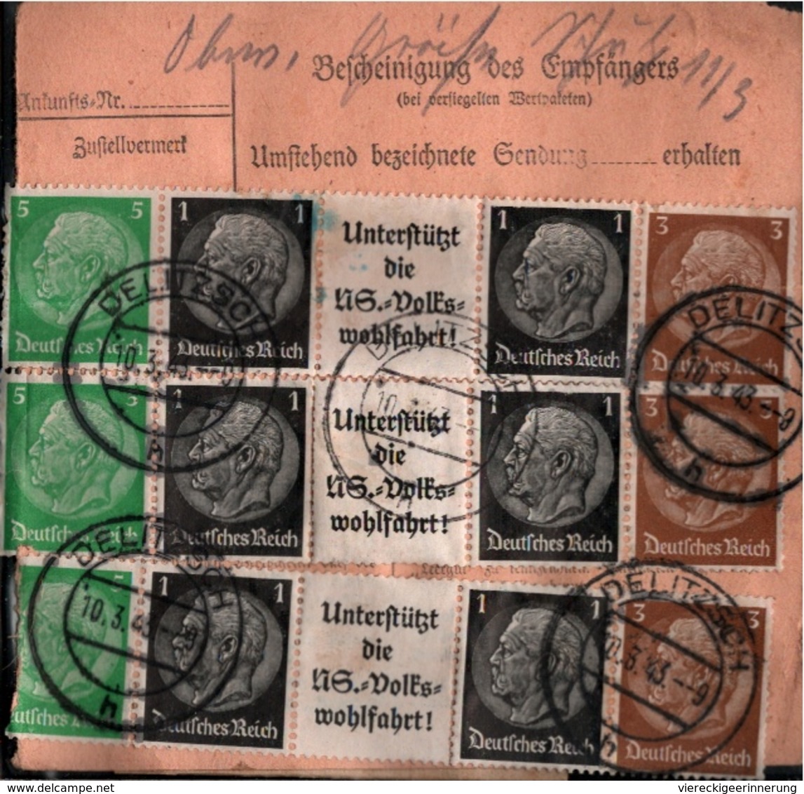 ! 1943 Paketkarte Deutsches Reich, Delitzsch Nach Leipzig, Zusammendrucke - Storia Postale