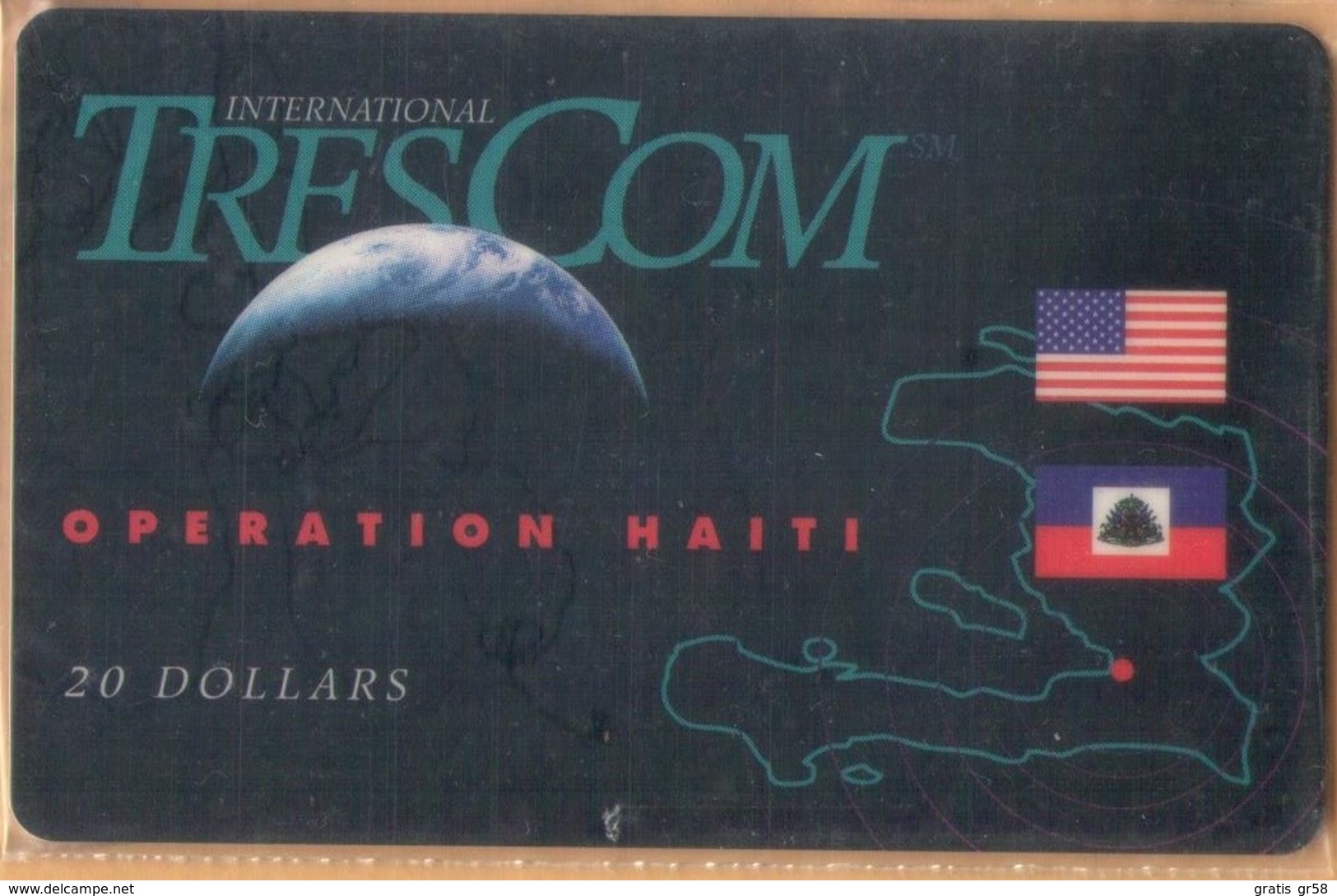 Haiti - HT-TRE-INT-0002A, Operation Haiti (Reverse: Dial 888),  Flags, Globe, Military Forces, Exp.D. 4/97, Mint - NSB - Haití