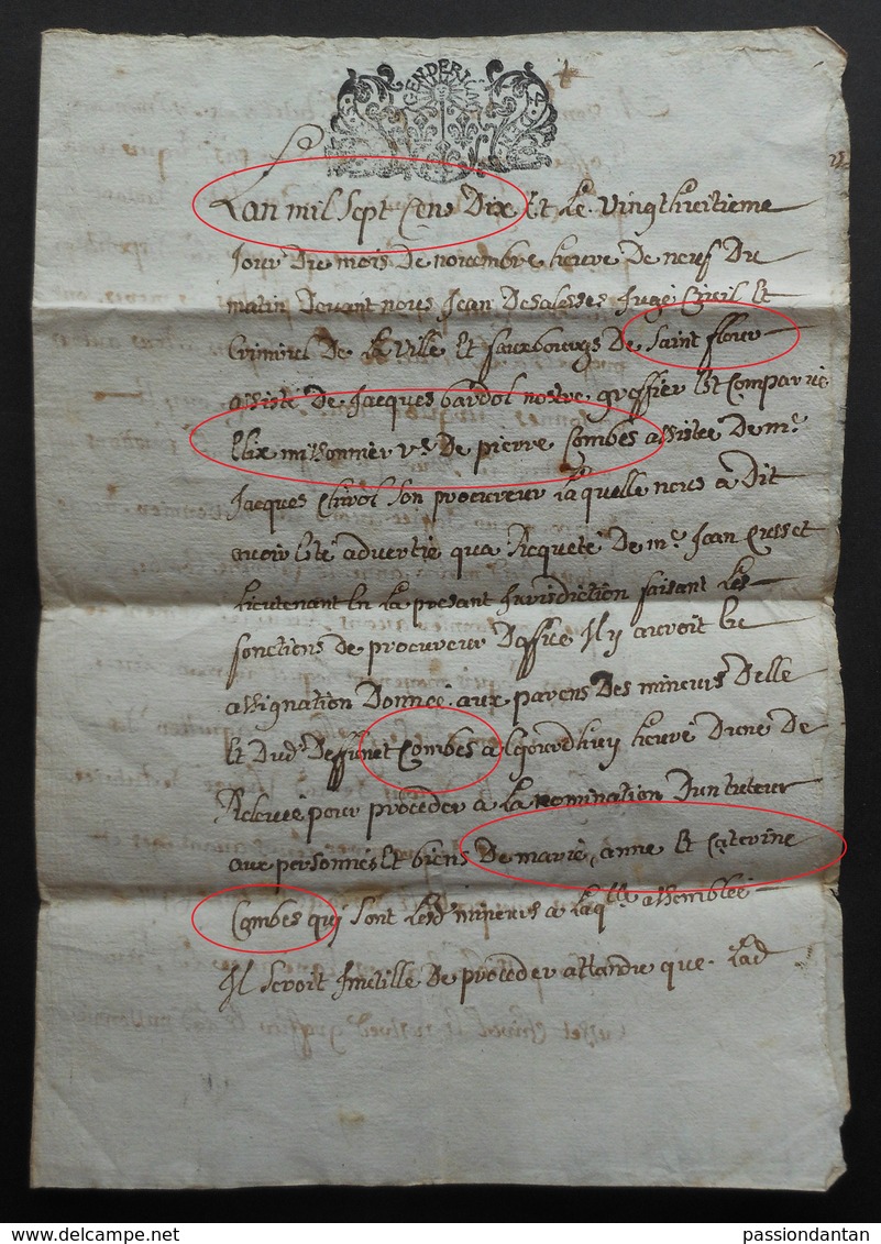 Manuscrit Du XVIIIe Siècle - Cantal - Saint-Flour - Protagoniste Dénommée Hélis Missonnier Veuve De Pierre Combes - Manuscrits