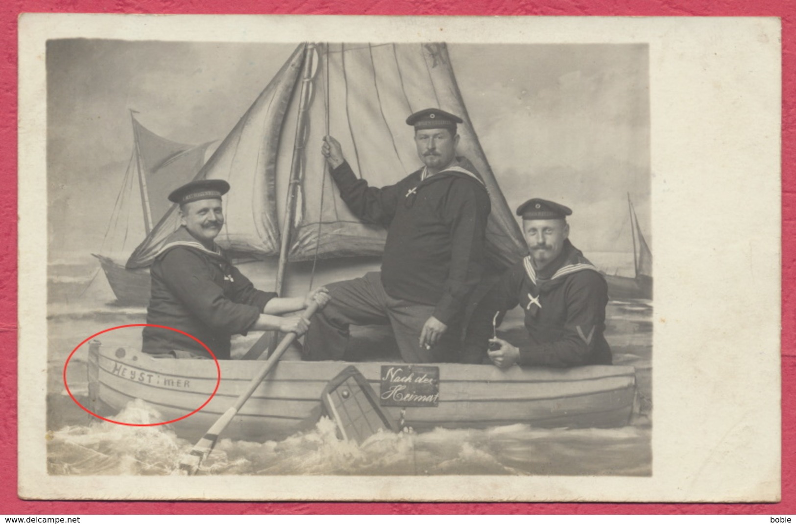 Heyst Mer Heist Belgique Carte Photo En Studio : 3 Marins Allemands Sur Une Barque Du Nom De Heyst Retour Vers Allemagne - Heist