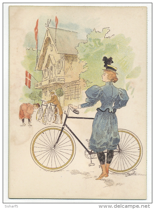 DENMARK Signed Artist Paul Fischer Original Greeting Card C.1900 Girl With Bike S. Friedländer # 504 - Danimarca