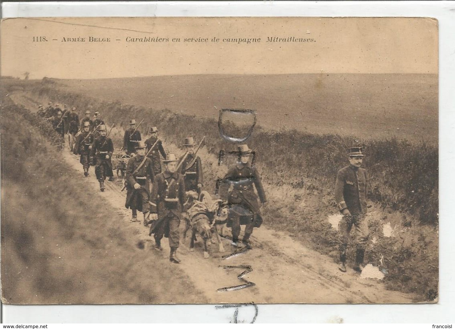 Armée Belge.  Carabiniers En Service De Campagne. Mitrailleuse Et Chiens. - Manoeuvres