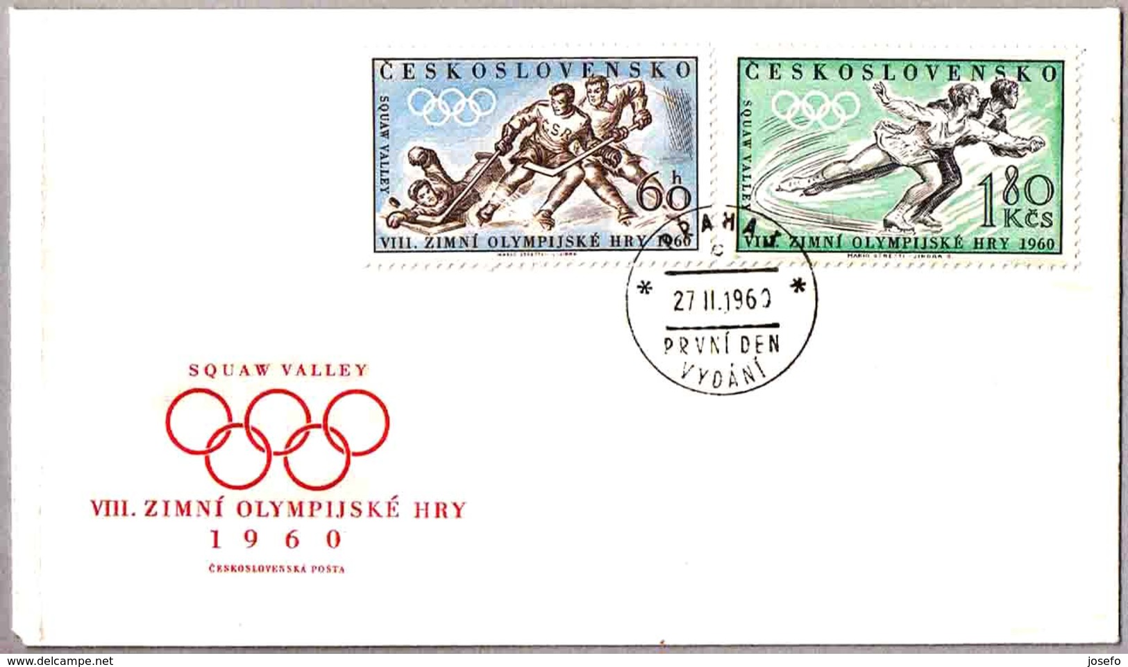 SQUAW VALLEY 1960. Hockey+skating. SPD/FDC Praha, Checoslovaquia. - Inverno1960: Squaw Valley