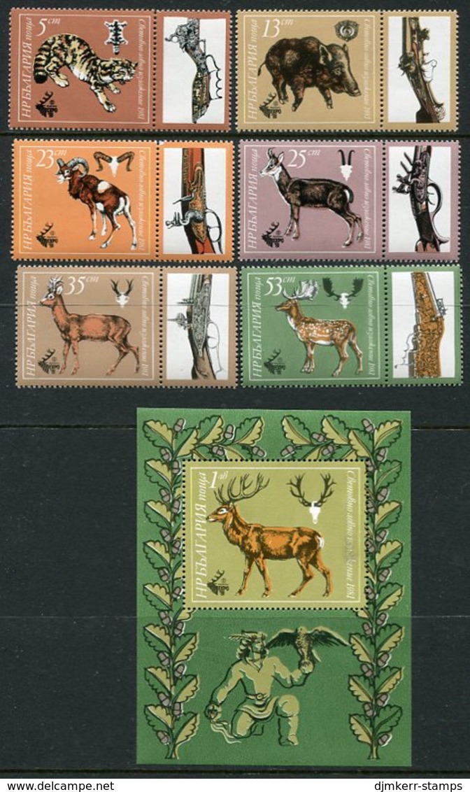 BULGARIA 1981 International Hunting Exhibition Set And Block MNH / **.  Michel 2996-3001, Block 113 - Neufs