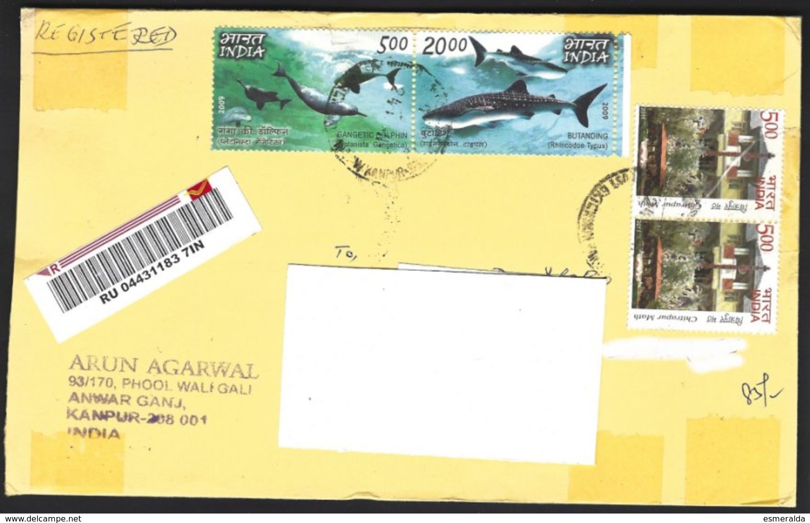 (Let26) India 2 T Se-tenant 2009 Dolphin-Butanding+2timbres 2011Chitrapur Math+2 BF 2010 Verso Biodiversity S/l Regist - Lettres & Documents