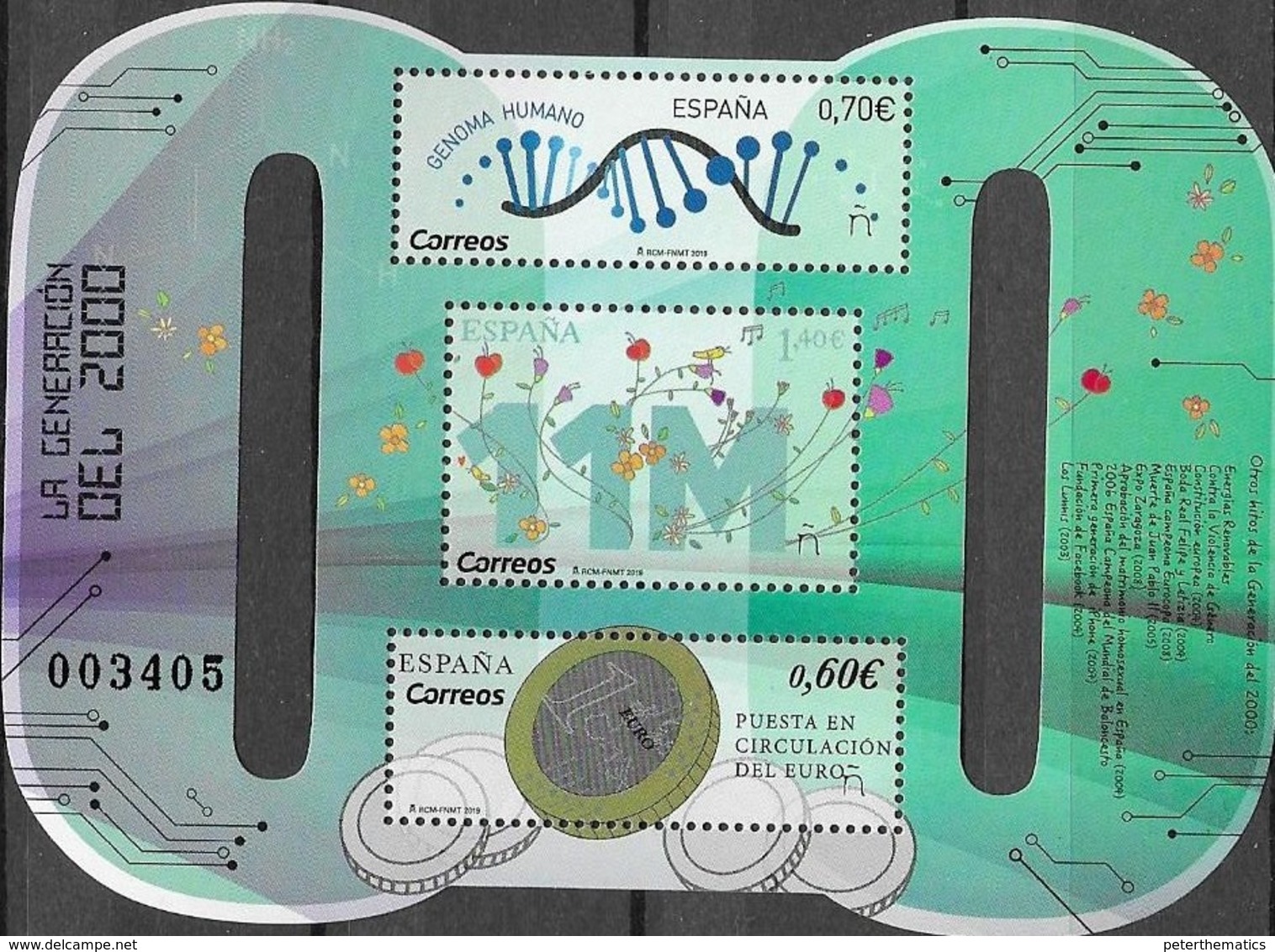 SPAIN, 2019, MNH, GENERATION OF 2000, EURO, HUMAN GENOME, MEDICINE, SCIENCE, 11TH MAY MADRID ATTACK, SHEETLET - Other & Unclassified