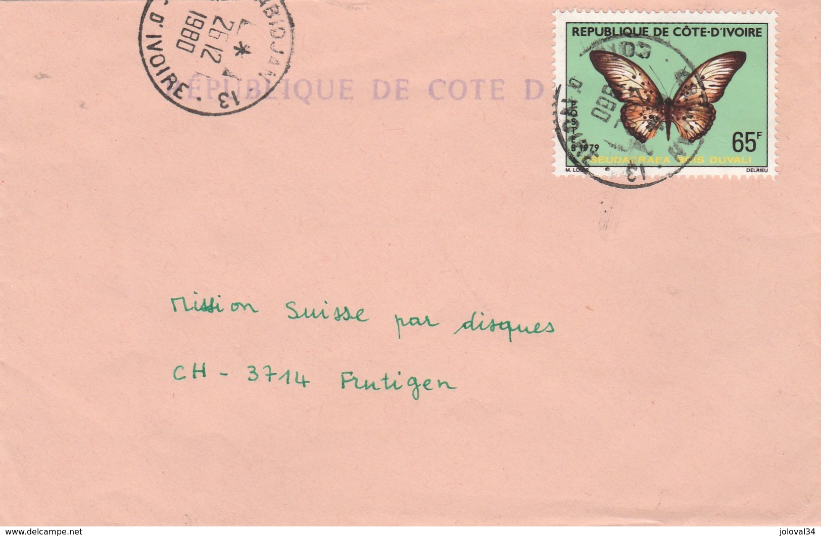Côte D' Ivoire - Lettre ABIDJAN 13 Du 26/12/1980 Pour Frutigen Suisse - Papillon - Côte D'Ivoire (1960-...)