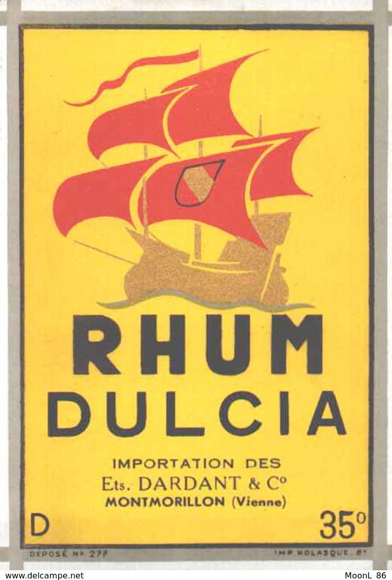 ETIQUETTE - ALCOOL - RHUM DULCIA - NAVIRE BATEAU - IMPORTATION DES ETS DARDANT MONTMORILLON - Rhum