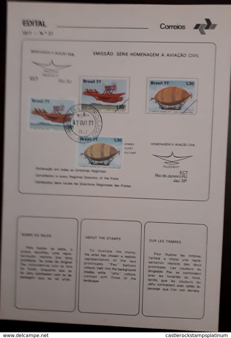 U) 1977, BRAZIL, SERIES TRIBUTE TO CIVIL AVIATION, PAX BALLOON, FDBULLETIN - Autres & Non Classés