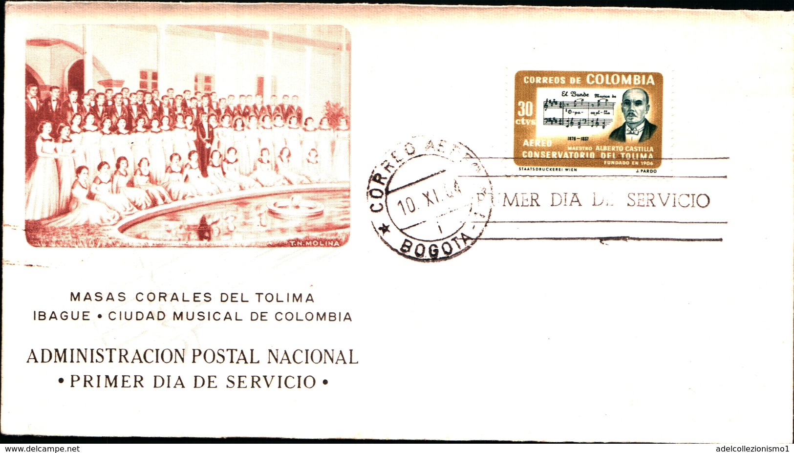 92659)  COLUMBIA 1964 LETTERA FDC CONSERVATORIO DEL TOLIMA-MAESTRO ALBERTO CASTILLA-10-11-1964-MUSICA - Colombia