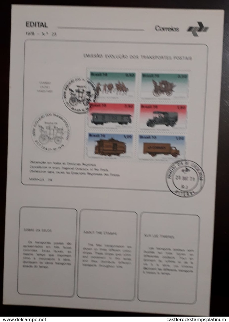 U) 1978, BRAZIL, TRANSPORT, TROPA, MALA POSTAL, BONDE POSTAL, LINHA TRONCO,  POSTCARD WAGON, FDBULLETIN - Andere & Zonder Classificatie