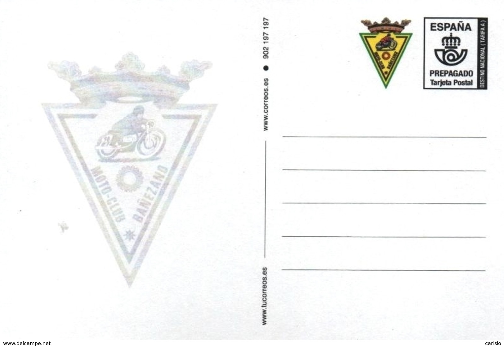 MOTOCLUB BAÑEZANO. TARJETA PREFRANQUEADA ESPAÑA. TARIFA A. ENTERO POSTAL. Postcard Paid Postage. - 1931-....