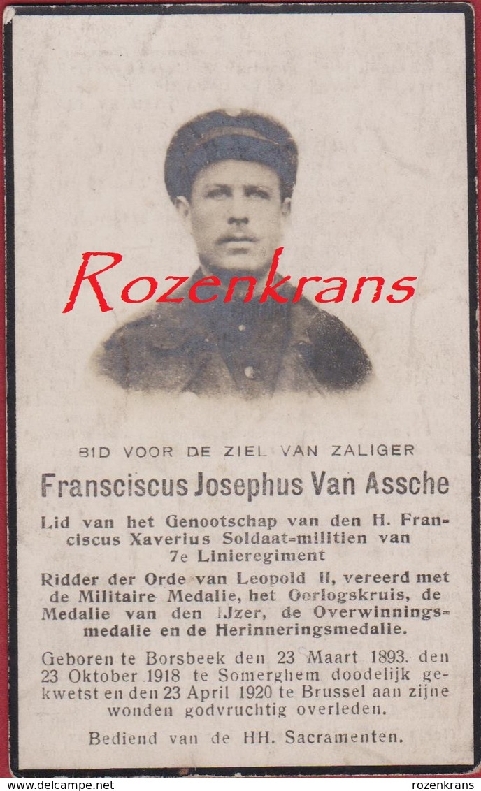 Fransciscus Van Assche Borsbeek Dodelijk Gekwetst Zomergem Soldaat WW1 WWI World War 1 Victim Doodsprentje - Characters