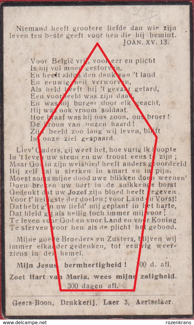 Fransciscus Van Assche Borsbeek Dodelijk Gekwetst Zomergem Soldaat WW1 WWI World War 1 Victim Doodsprentje - Characters